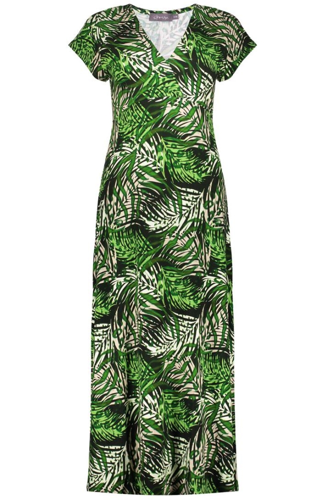JANE JURK MET V HALS EN PATROON 57364 60 000530 GREEN/0FF-WHITE